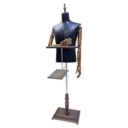 Professional Brown Male Mannequin Torso with Leather Finish - Half Body Display Form with Wooden Base for Retail Stores