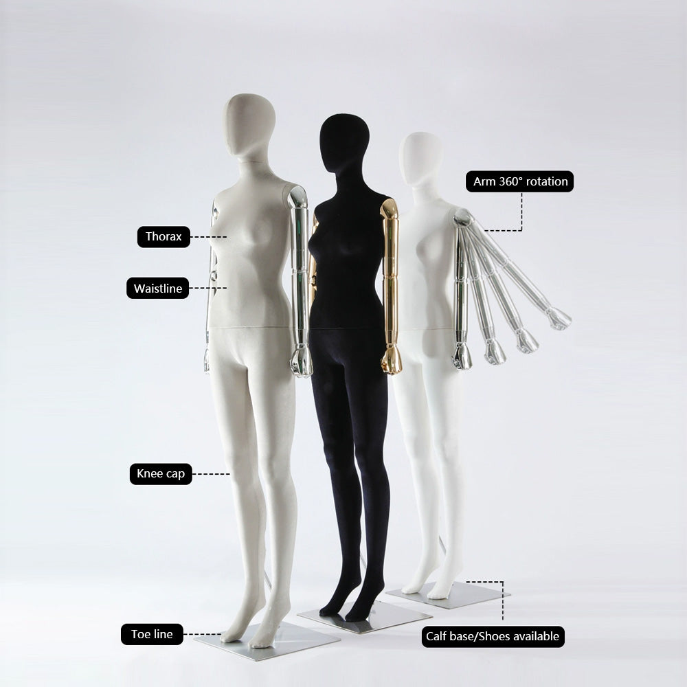 Jelimate Luxury Adult Size Female Dress Form Mannequin Full Body,Colorful Velvet Dress Form for Window Display,Wig Head Silver Arms Velvet Display Mannequin Torso