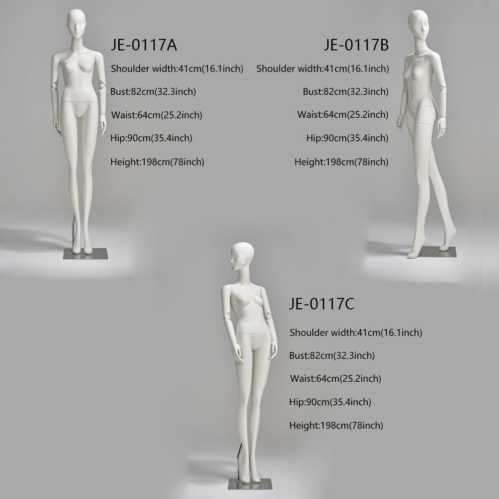 Avant-Garde Full Body Female Mannequin – Matte White Fiberglass with Matching Articulated Wooden Hands