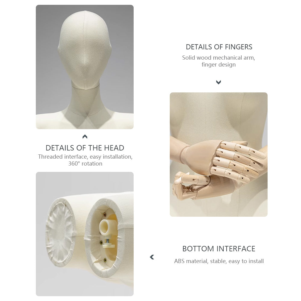 Jelimate Female Full Body Mannequin in Standing & Sitting Pose,Linen Fabric Beige Dress Form Mannequin,Female Body Mannequin With Wooden Arms,Window Display Female Full Body Model,Clothing Shop Clothing Display Mannequin Torso