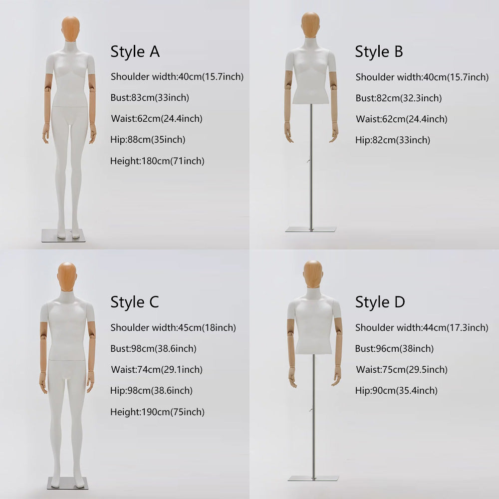 White Fiberglass Full & Half Body mannequin with Wooden Arms and hand - JELIMATE Premium Mannequin Set