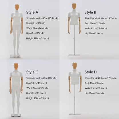 White Fiberglass Full & Half Body mannequin with Wooden Arms and hand - JELIMATE Premium Mannequin Set
