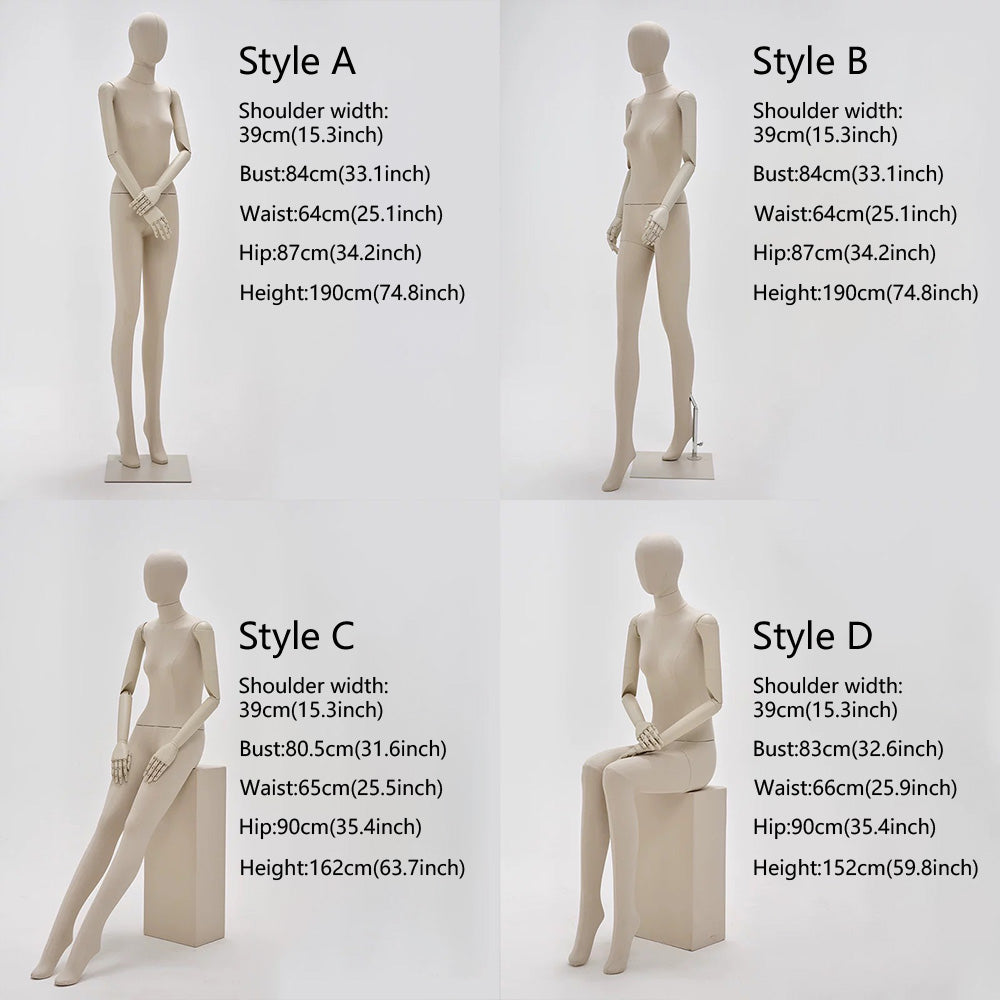 JM0163 Premium Beige Female Full Body Mannequin - 4 Versatile Poses