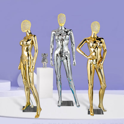 Premium Electroplated Female Mannequin - Hollow Metal Wire Head Display