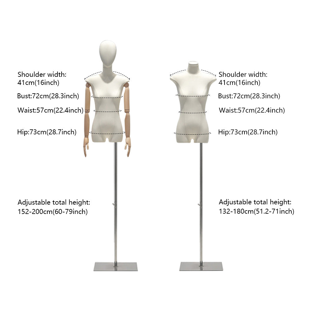 Jelimate Female Mannequin Torso with Head & Wooden Arms | Half Body Dress Form for Clothing Display