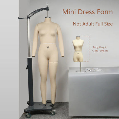 JELIMATE Half Scale Dress Form - 1:2 Miniature Mannequin (Size 6) for Fashion Designers & Schools