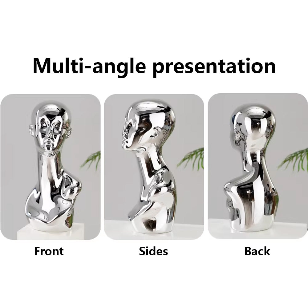 Electroplated Mannequin Head Display Stand - Wig Hat Scarf Jewelry Display Prop for Retail Stores
