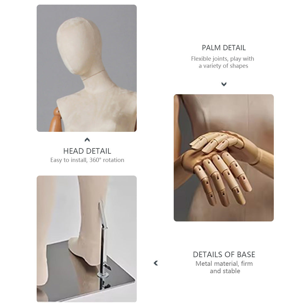 Jelimate Women Clothing Store Full Body Mannequin With Wooden Arms,Velvet Mannequin Female Dress Form,Standing Sitting Pose Clothing Display Model