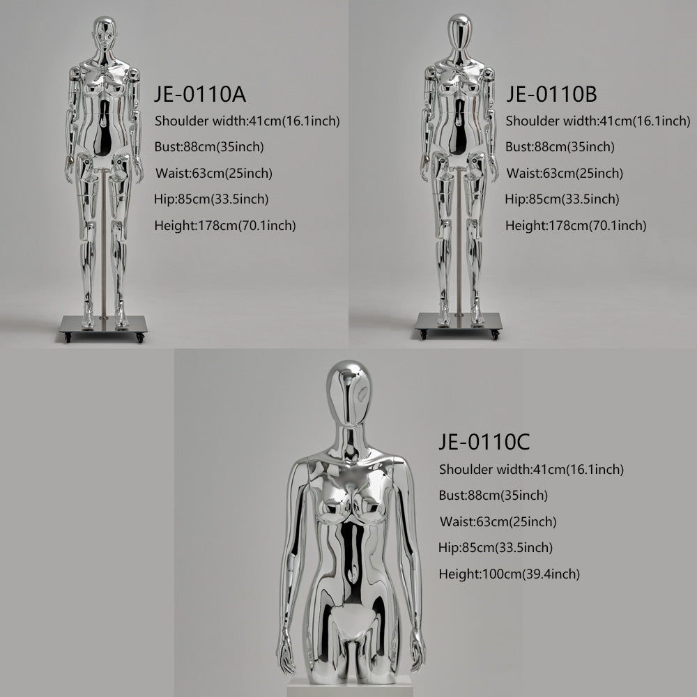 JELIMATE Chrome Full Body Mannequin Female Male Mechanical Robot Streetwear Clothing Display