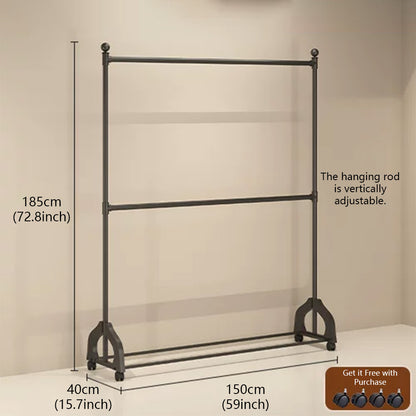 72.8" Double Rod Clothing Rack with Wheels | Heavy Duty Iron Garment Rack | JELIMATE