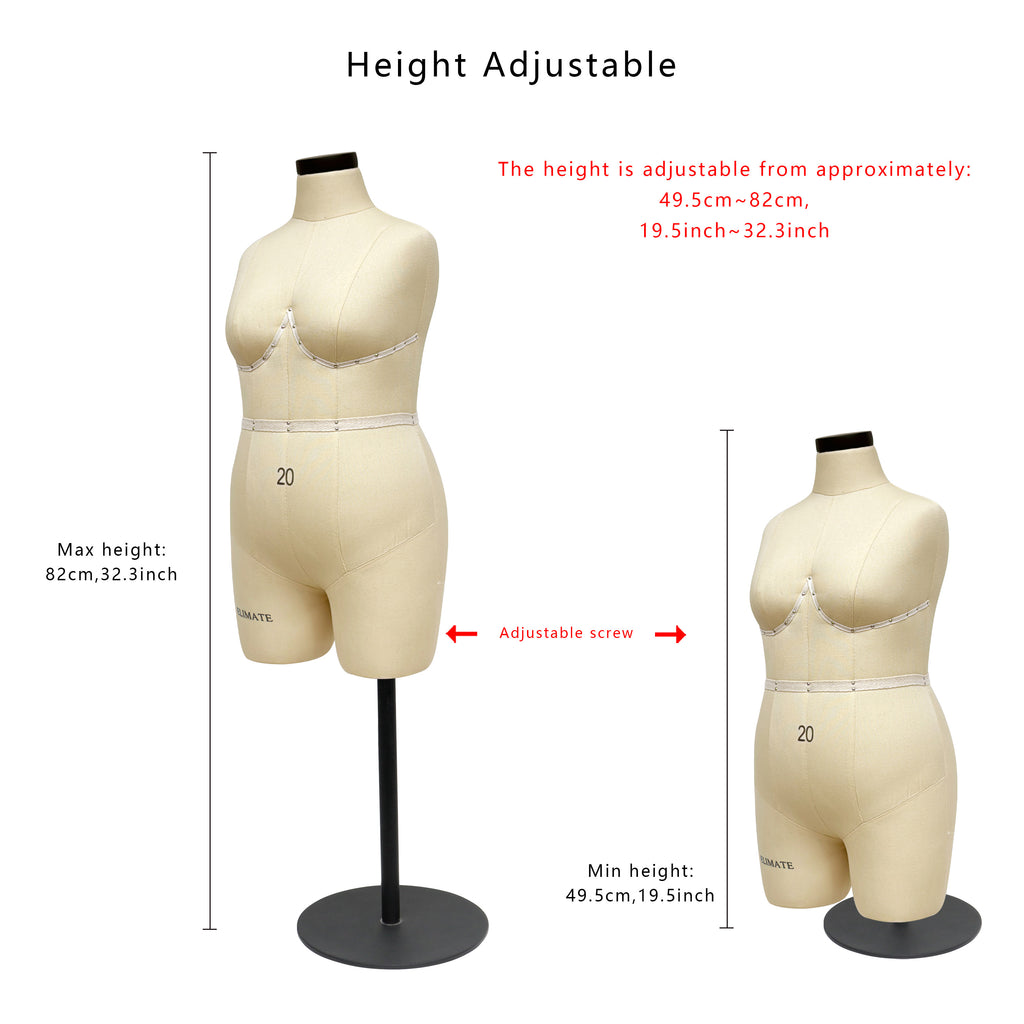 Half Scale Dress Form (1:2) - Plus Size Dress Mannequin (Size 20)