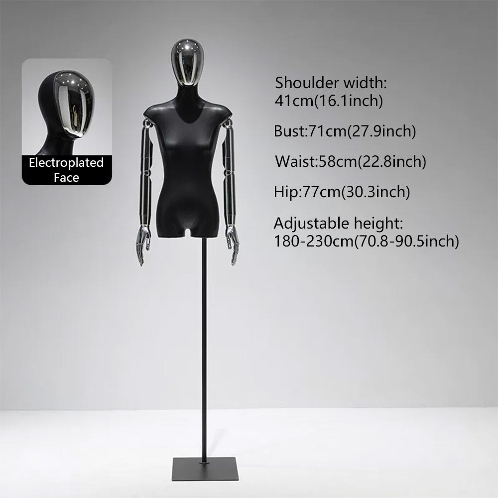 JELIMATE PU Leather Female Torso Mannequin with Poseable Arms for Boutique Window Display