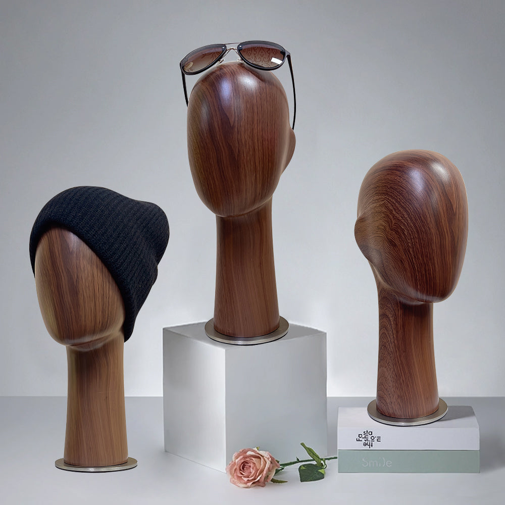 Jelimate Water Transfer Wooden Head Effect Fiberglass Mannequin Head Display,Hat Mannequin Head Dress Form,Sunglasses Headband Display Head Model Props