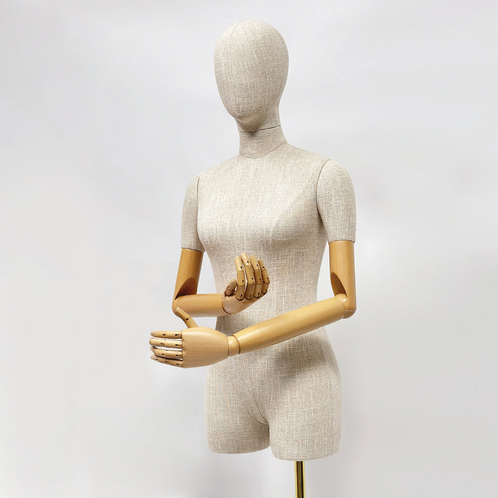 Jelimate Luxury Female Plus Size Mannequin Half Body Dress Form,Grey Linen Dress Form Wedding Dress Mannequin,Clothing Store Female Torso Mannequin Plus Size Model
