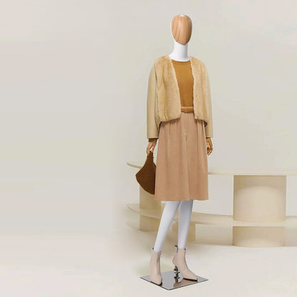 Maniquí de cuerpo completo para mujer de alta gama Jelimate, modelo de exhibición de ropa para tienda de ropa con cabeza de veta de madera, maniquí de mujer adulta con brazos de madera de plástico