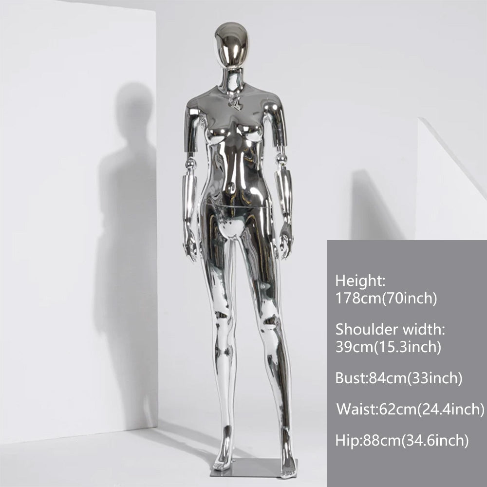 JELIMATE Electroplated Female Full Body Mannequin Window Display | Silver Gold Mirror