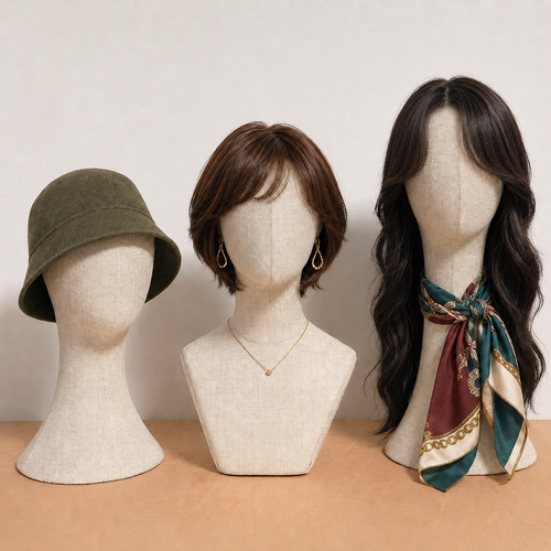 Full Pinnable Bamboo Linen Mannequin Head | Vintage Display Head Form