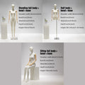 Jelimate Female Full Body Mannequin in Standing & Sitting Pose,Linen Fabric Beige Dress Form Mannequin,Female Body Mannequin With Wooden Arms,Window Display Female Full Body Model,Clothing Shop Clothing Display Mannequin Torso