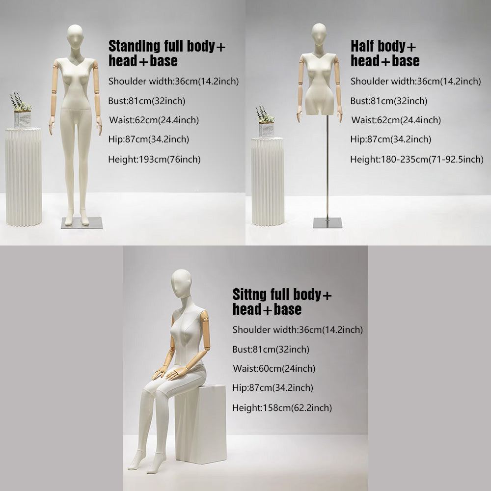 Jelimate Female Full Body Mannequin in Standing & Sitting Pose,Linen Fabric Beige Dress Form Mannequin,Female Body Mannequin With Wooden Arms,Window Display Female Full Body Model,Clothing Shop Clothing Display Mannequin Torso