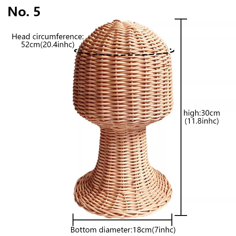 Handwoven Rattan Head Mannequin - Natural Woven Hat & Wig Display