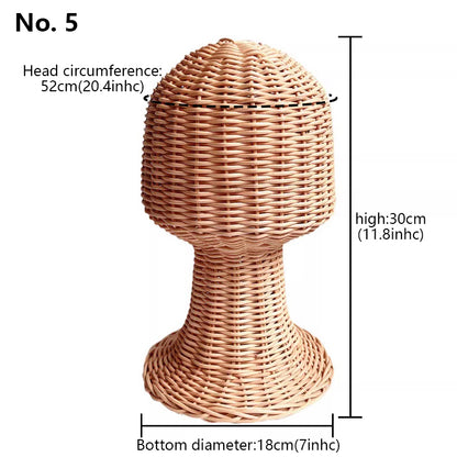 Handwoven Rattan Head Mannequin - Natural Woven Hat & Wig Display