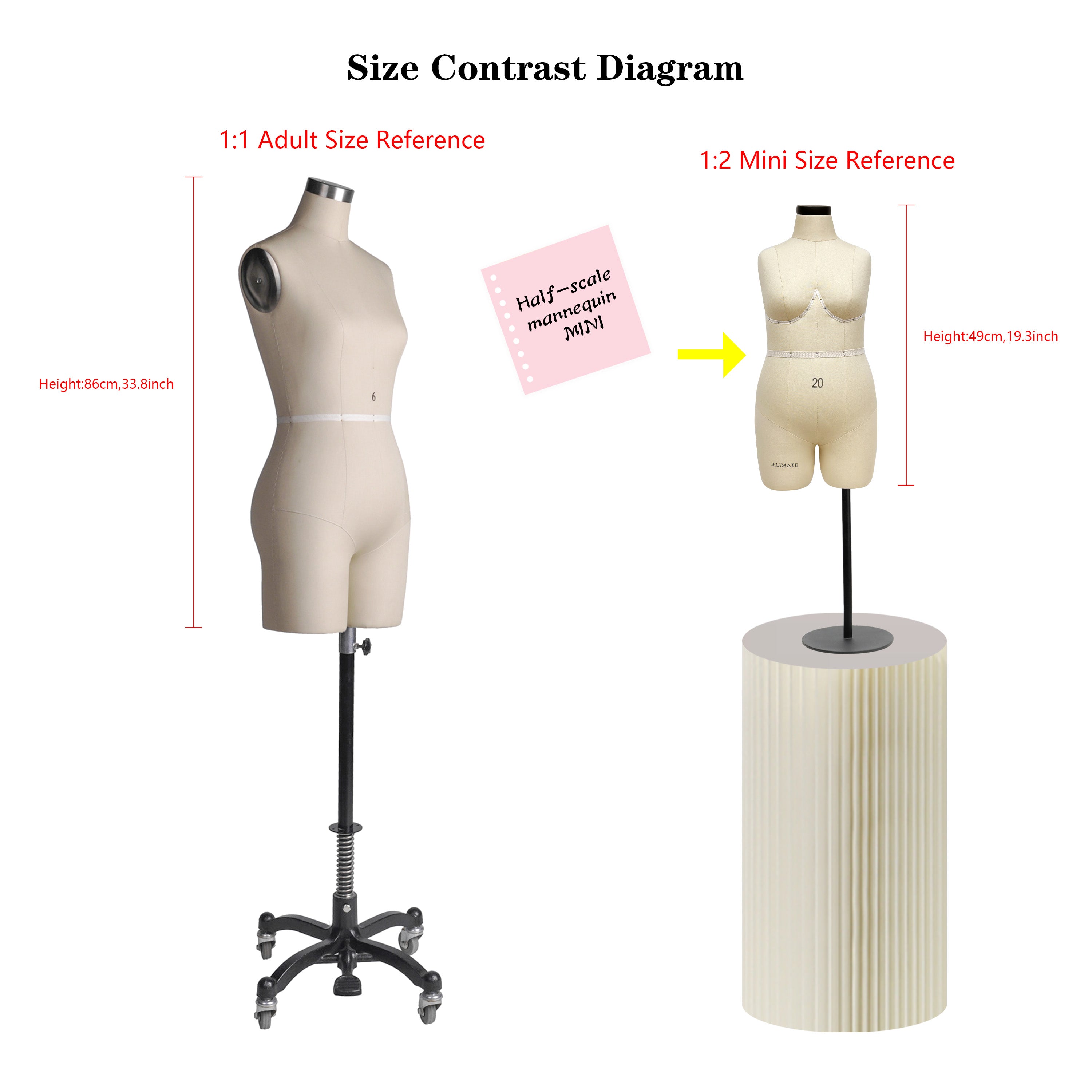 Half Scale Dress Form (1:2) - Plus Size Dress Mannequin (Size 20)