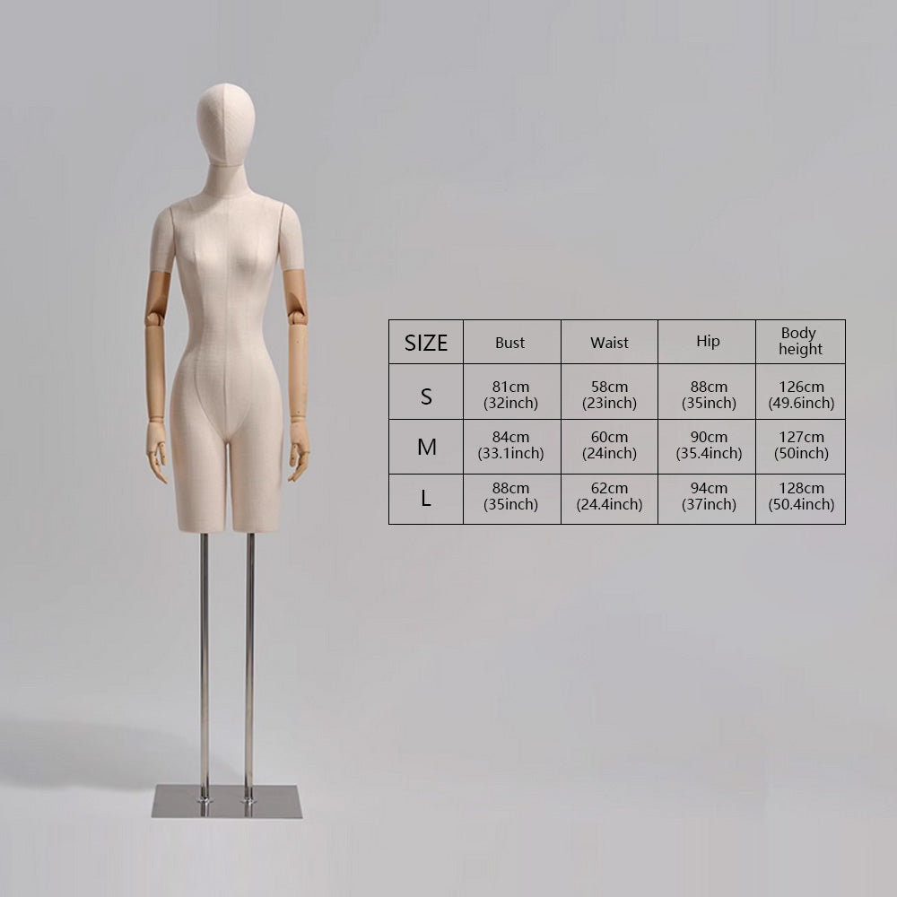 Jelimate Half Body Female Mannequin Torso With Base,Grey Linen Dress Form Manikin Body With Wooden Arms,Window Display Dress Form for Gowns,Clothing Display Model Wedding Evening Dress Mannequin