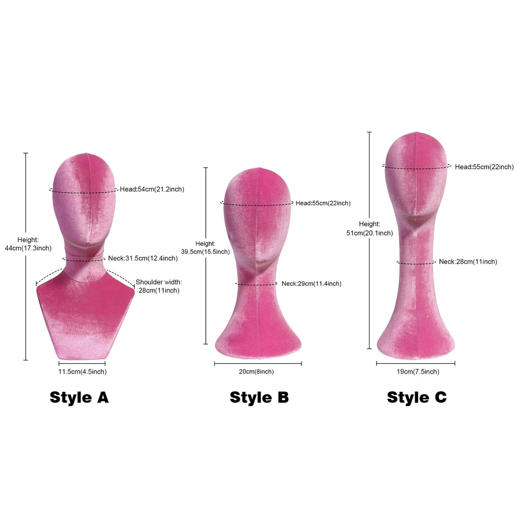 JELIMATE Fully Pinnable Female Mannequin Head Model,Luxury Pink Velvet Mannequin Head Dress Form,Headband Headphone Sunglasses Jewelry Wig Display Head Mannequin Hat Display Stand Manikin