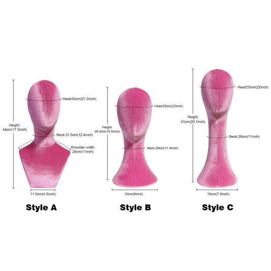 JELIMATE Fully Pinnable Female Mannequin Head Model,Luxury Pink Velvet Mannequin Head Dress Form,Headband Headphone Sunglasses Jewelry Wig Display Head Mannequin Hat Display Stand Manikin