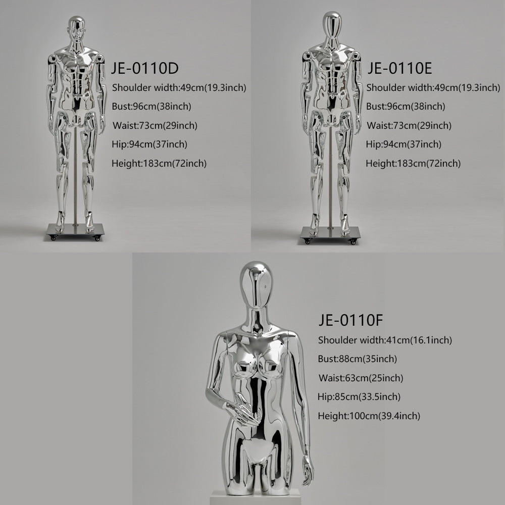 JELIMATE Chrome Full Body Mannequin Female Male Mechanical Robot Streetwear Clothing Display