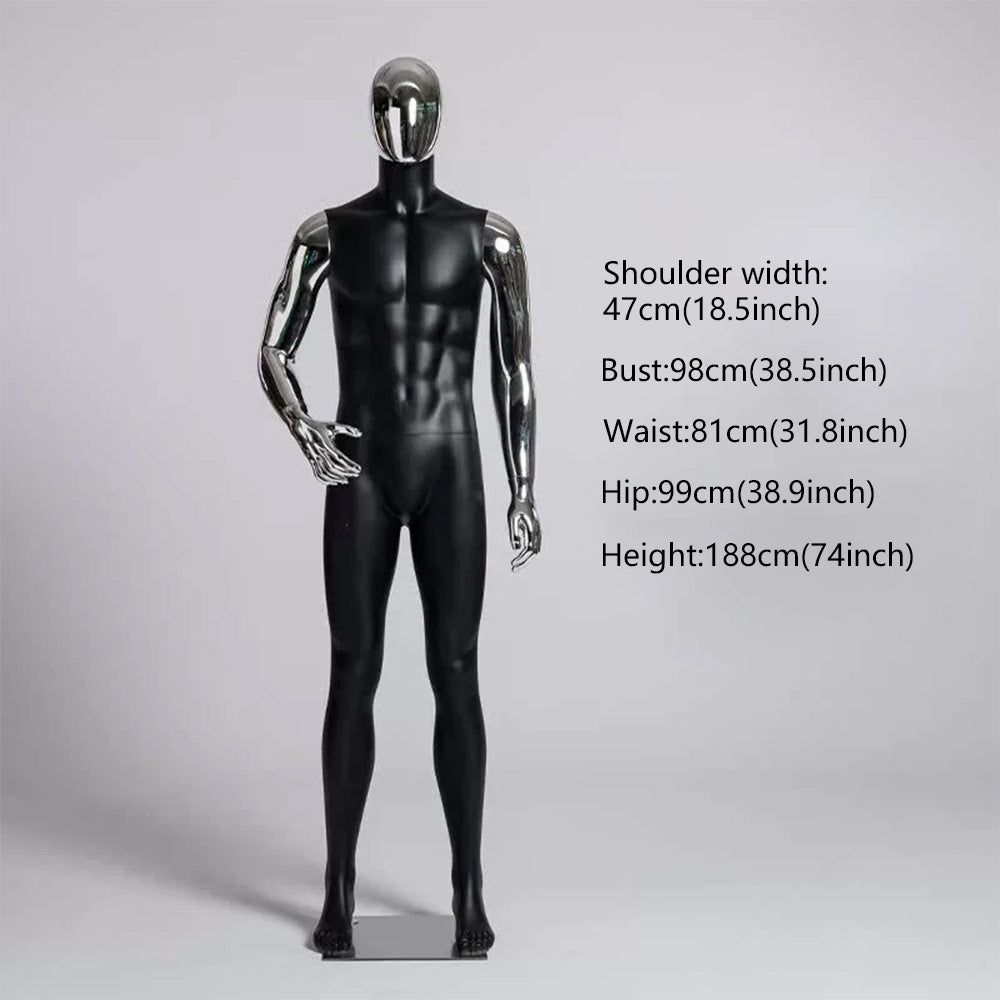 JELIMATE Matte Black Muscular Male Mannequin, Gold/Silver for Menswear Store Display