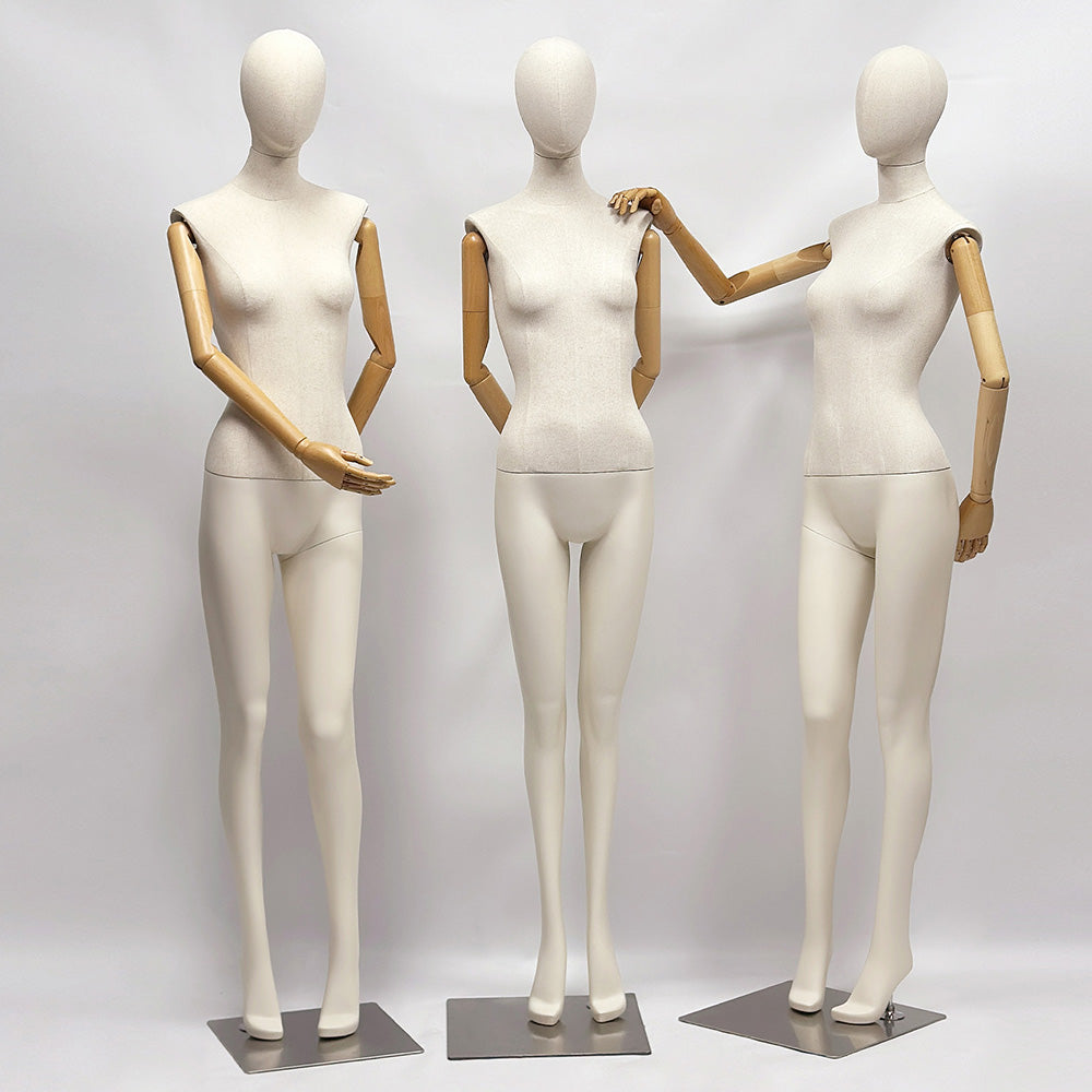 Jelimate Realistic Female Full Body Mannequin Dress Form,Upper Body Wraping Linen Fabric Bottom Painting Leg,White Beige Mannequin Female Full Body Model,Female Full Body Display Mannequin