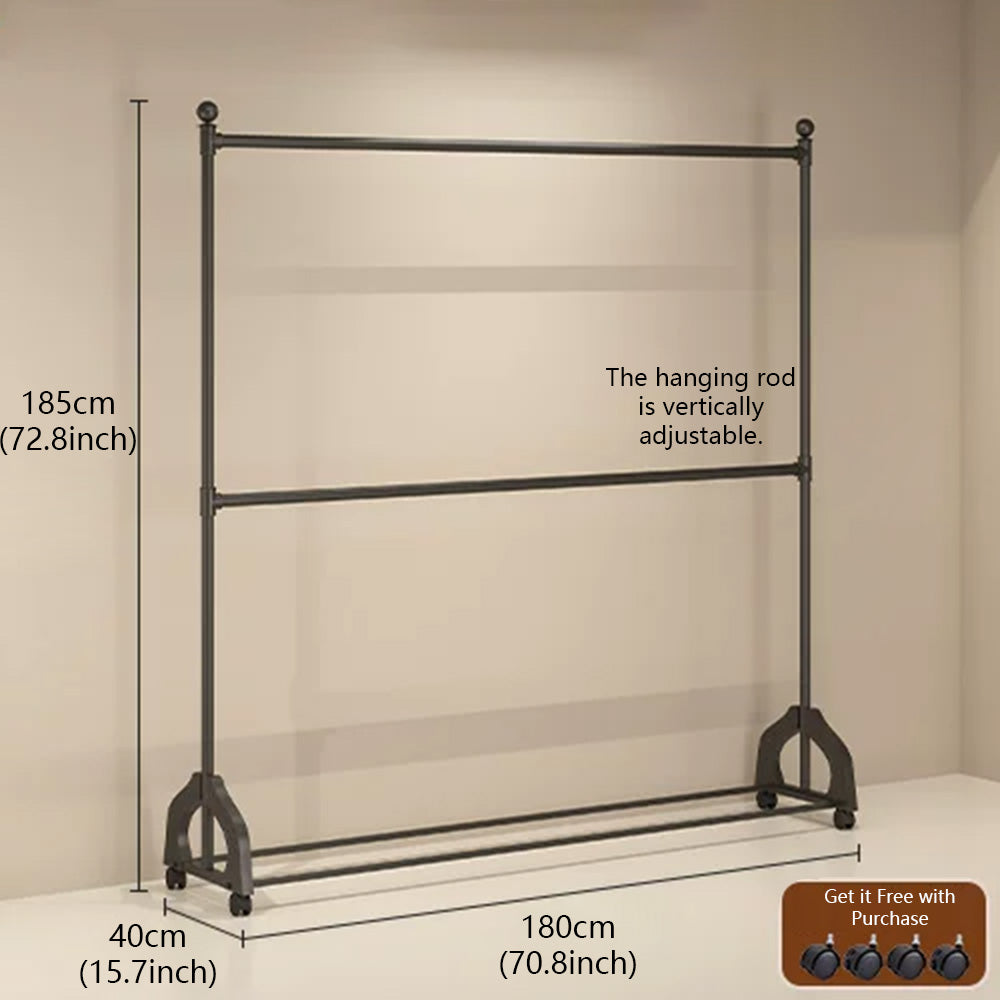72.8" Double Rod Clothing Rack with Wheels | Heavy Duty Iron Garment Rack | JELIMATE