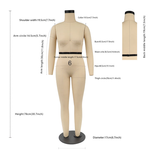 Professional Full Body Dress Form - Half Scale Female Mannequin with Legs (77cm, US Size 6)