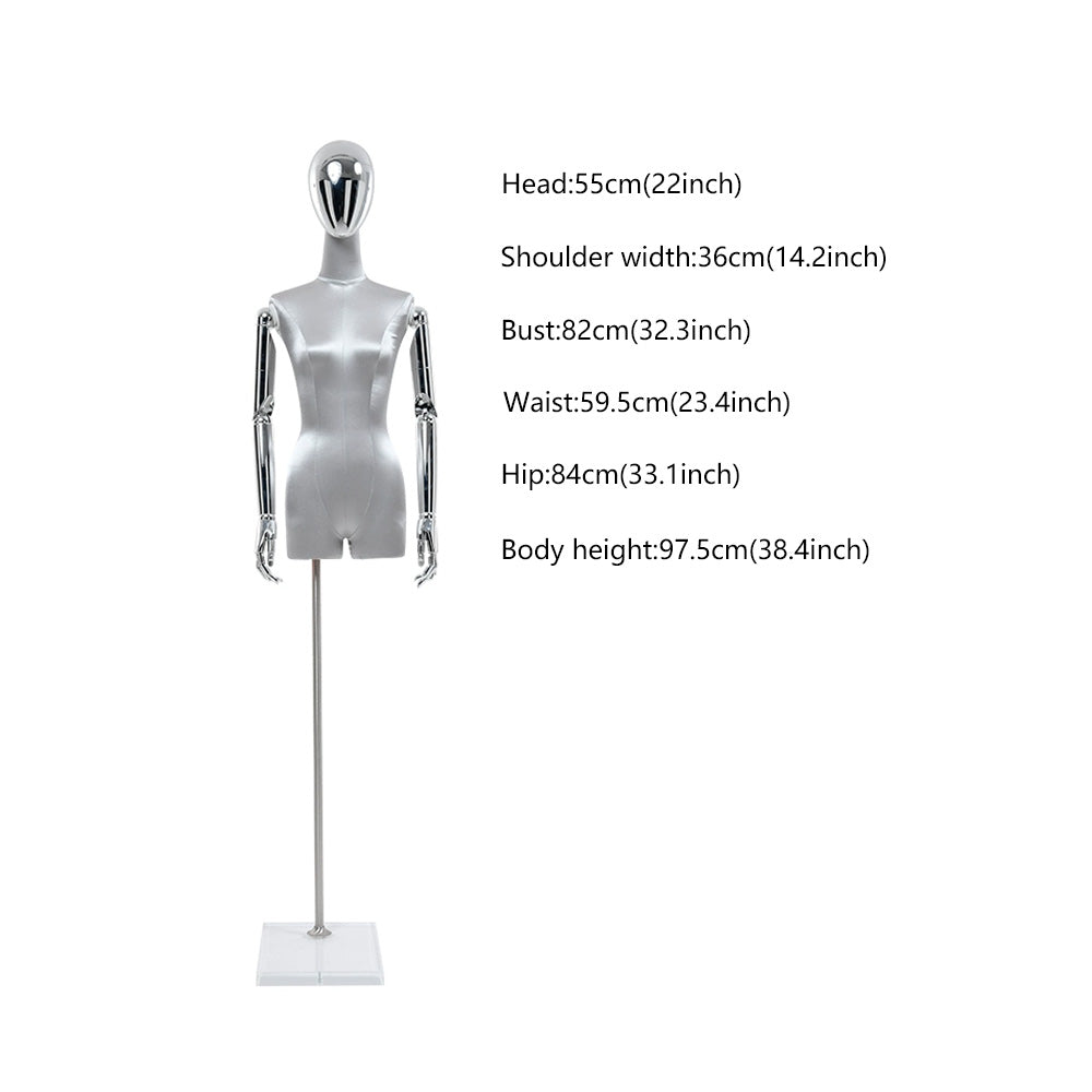 Jelimate Half Body Female Mannequin Torso With Plated Head,Satin Dress Form Women Dress Form Torso,Boutique Store Clothing Display Mannequin Torso