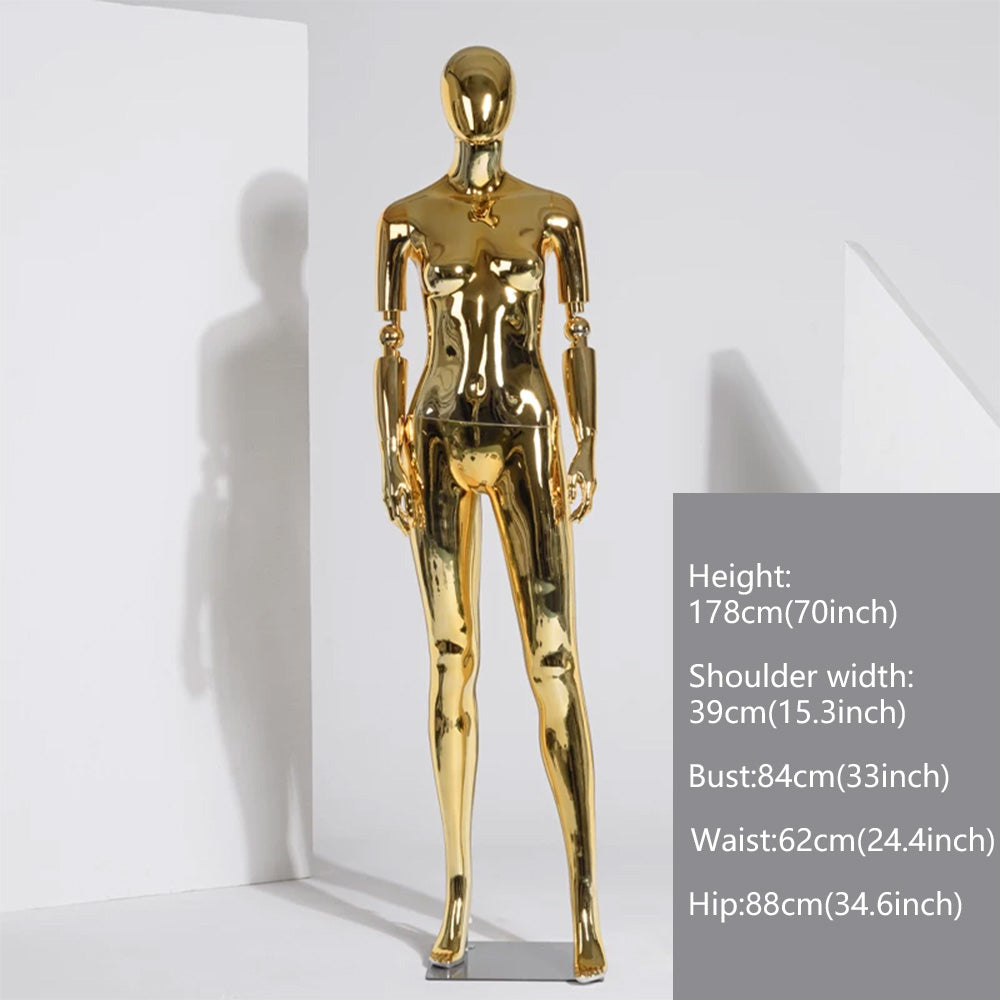 JELIMATE Electroplated Female Full Body Mannequin Window Display | Silver Gold Mirror