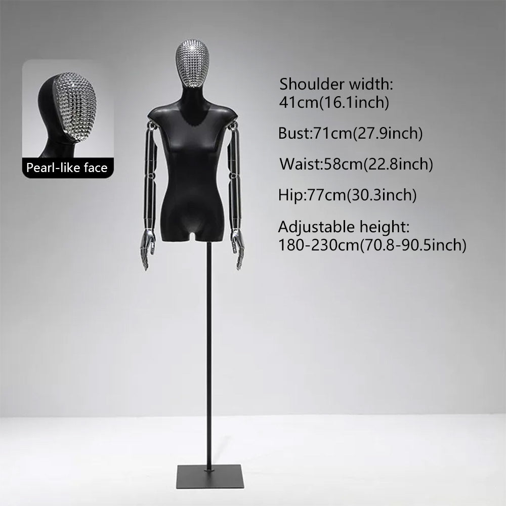 JELIMATE PU Leather Female Torso Mannequin with Poseable Arms for Boutique Window Display