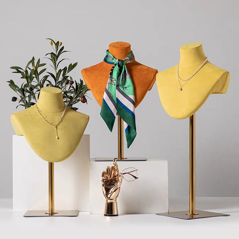 Jelimate Velvet Mannequin Bust for Jewelry Display | Necklace Stand with Gold Round Base | 5 Colors