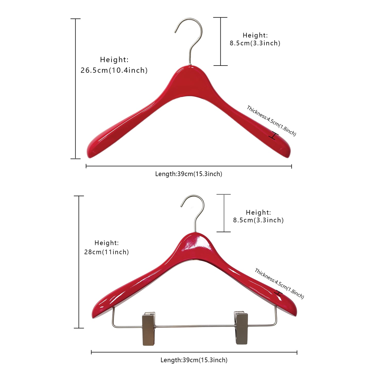 Jelimate Nordic Modern Hotel Luxury Wooden Clothing Hanger,Clothing Store Glossy Red Wood Clip Hanger,Suit Pant Garment Display Adult Wooden Hangers