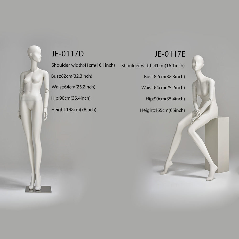 Avant-Garde Full Body Female Mannequin – Matte White Fiberglass with Matching Articulated Wooden Hands