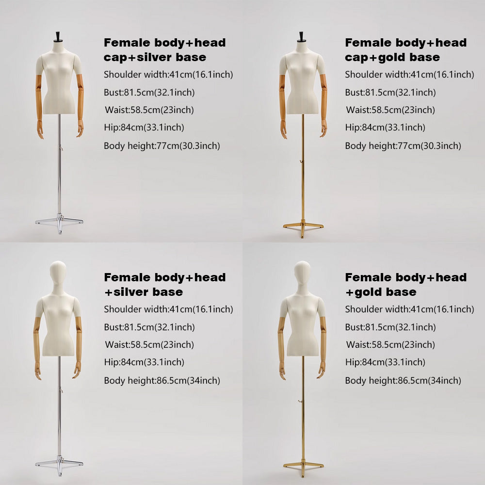 JELIMATE Male & Female Half Body Mannequin Torso with Movable Wooden Arms