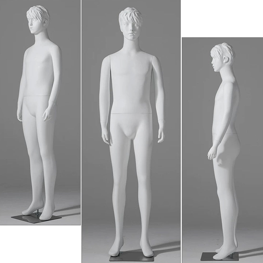 JELIMATE Child & Teen Full Body Mannequin with Face | Matte White Kids Display