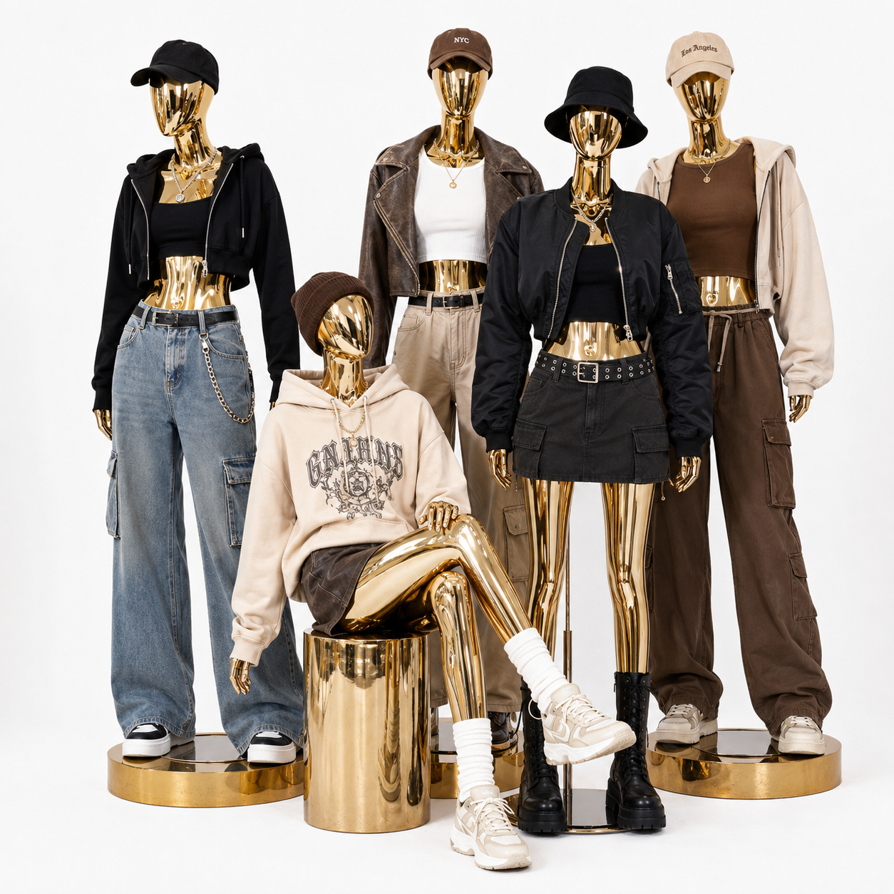 Gold Slim Plated Female Mannequin - Full Body Display | 6 Styles Available