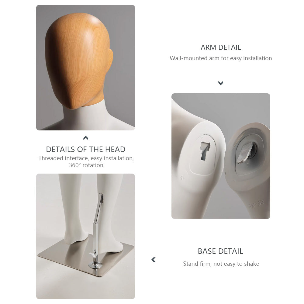 White Fiberglass Full & Half Body mannequin with Wooden Arms and hand - JELIMATE Premium Mannequin Set
