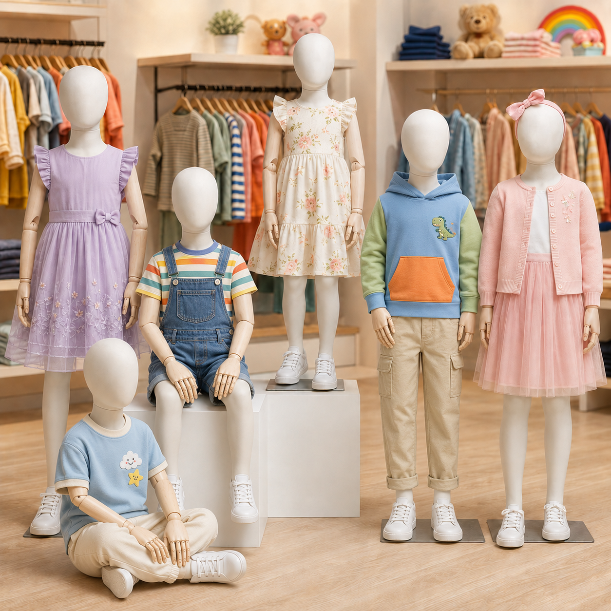Jelimate Kid Full Body Mannequin with Wooden Arms | Standing & Sitting Child Dress Form | Clothing Store Display