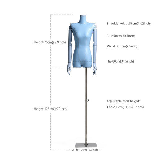 Jelimate Luxury Window Leather Half Body Female Dress Form Mannequin Upper Body Silver Square Base Women Clothing Display Mannequin Torso with Wooden Hand