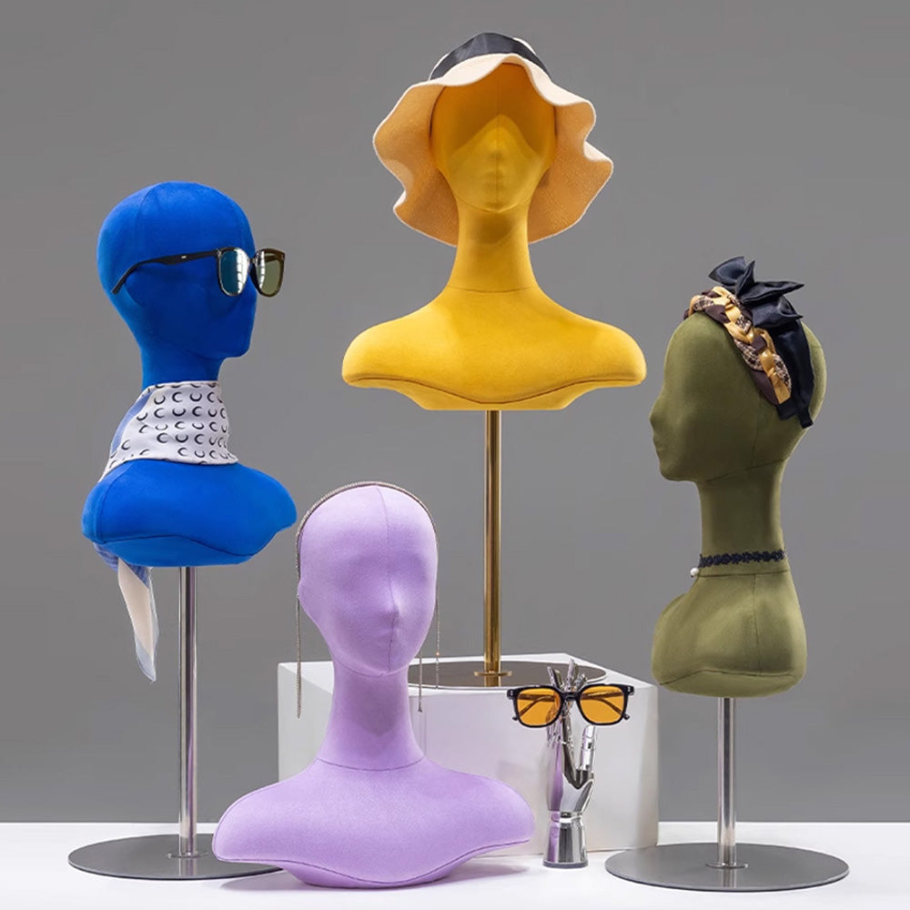 Jelimate Female Mannequin Head With Shoulders,Colorful Suede Velvet Mannequin Head With Base,Jewelry Display Head Mannequin Wig Display Stand,Scarf Bag Veil Sunglasses Hat Display Head Model Props