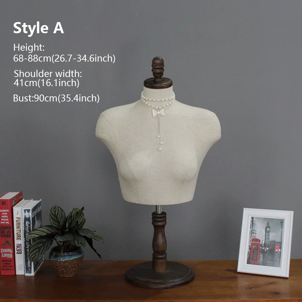 Premium Plus Size Lingerie Display Mannequin - Adjustable Height Torso with Vintage Wood Cap