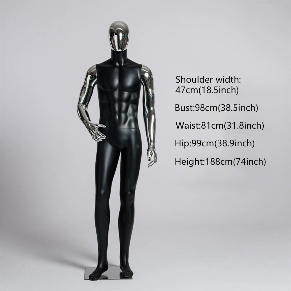 JELIMATE Matte Black Muscular Male Mannequin, Gold/Silver for Menswear Store Display
