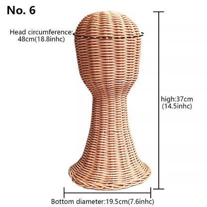 Handwoven Rattan Head Mannequin - Natural Woven Hat & Wig Display